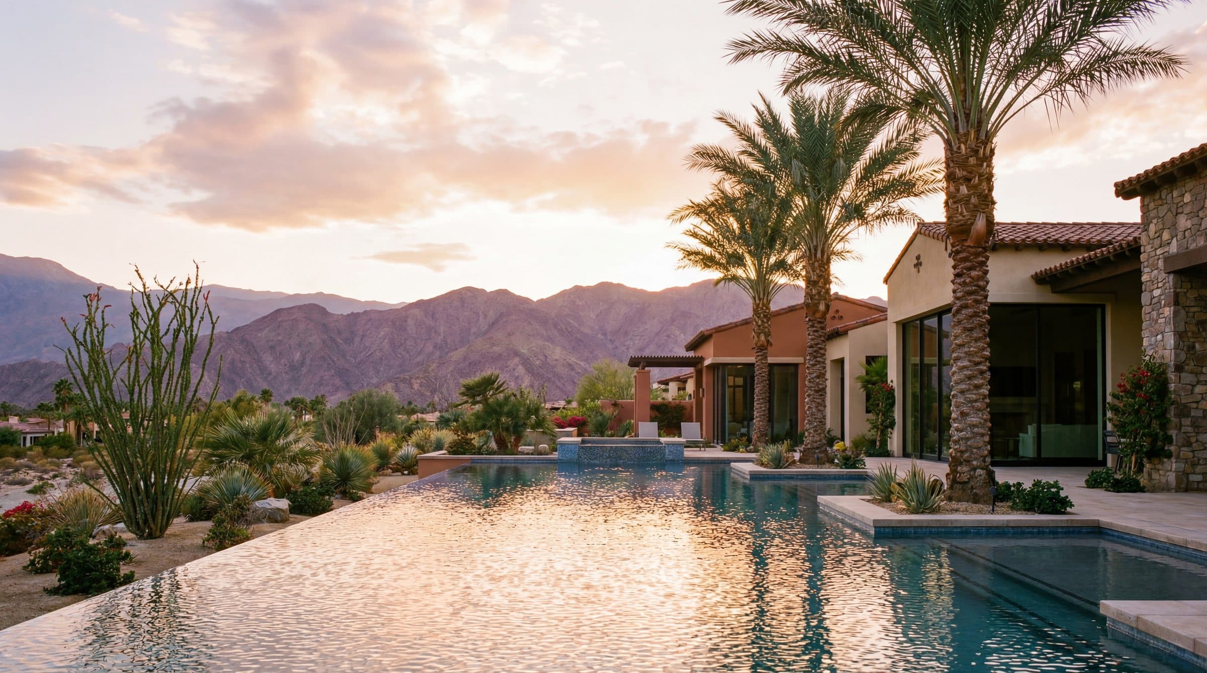 Desert landscape with palm trees and blue sky
