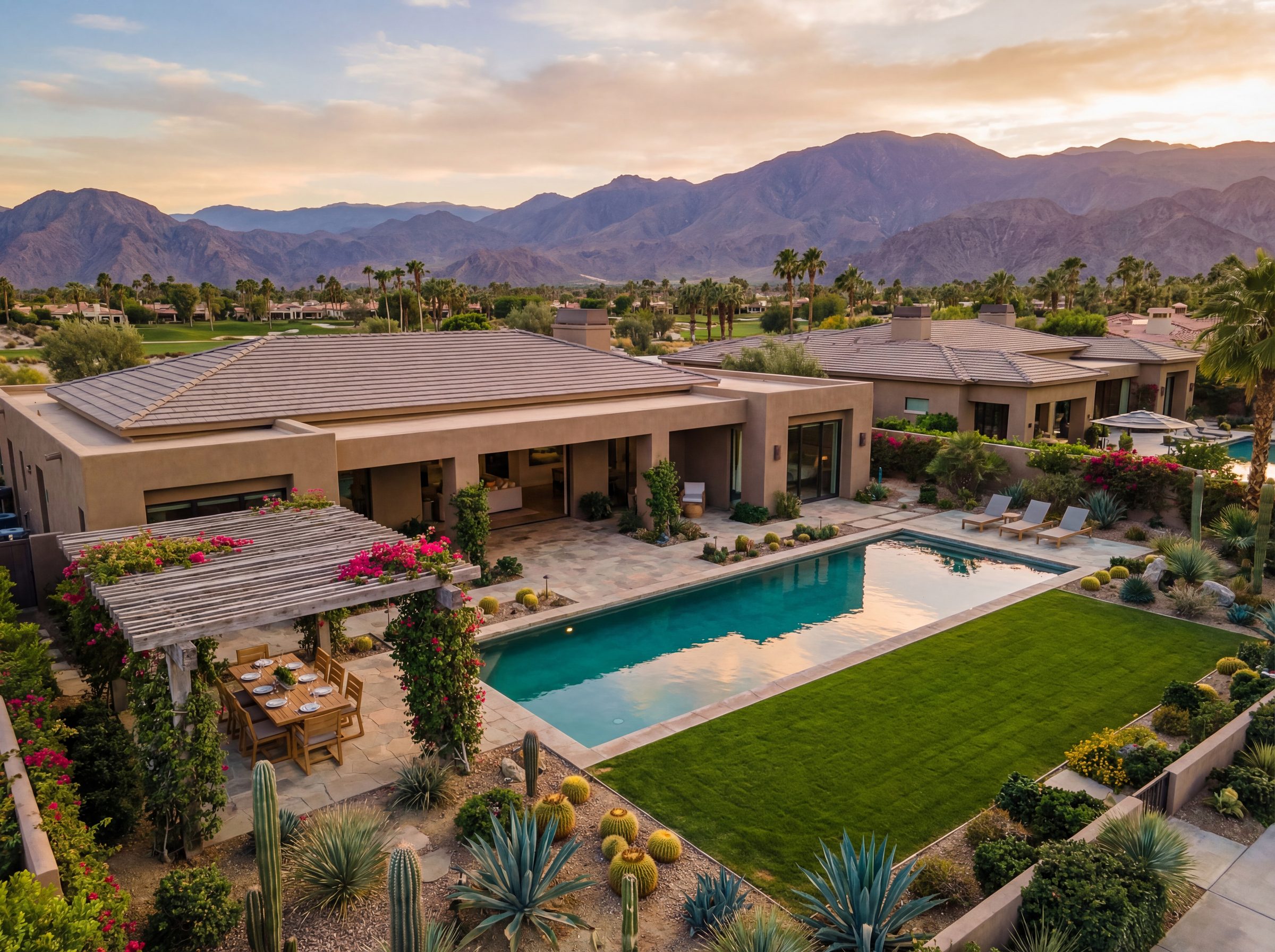Aerial view of a luxury La Quinta property managed by Desert Sol